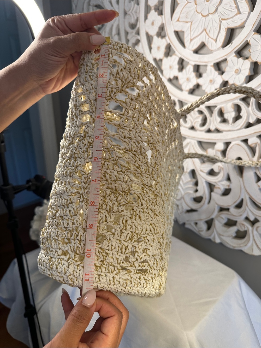 Mia & Tess Crocheted Straw Tote Bag in Beige-Cream - Picture 7 of 7